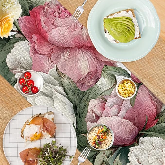 ANNA QUEEN Flowers Table Runner 13 x 72 Inch for Dining Table, Table Runner for Seasonal Autumn Kitchen Dining Table Decoration for Home Party Decor Thanksgiving Harvest