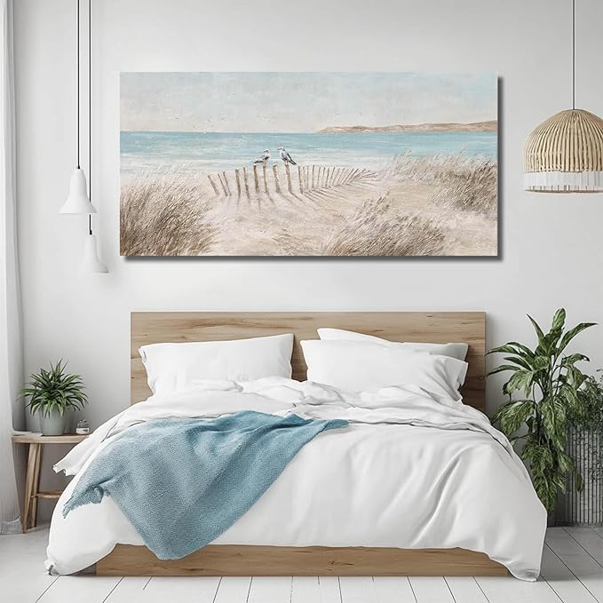 GAIDUOMAI Coastal Wall Art Blue and Beige Canvas Prints Animal Wall Decor Large Landscape Artwork for Living Room Dining Room 29x58 Inch hallway Decor