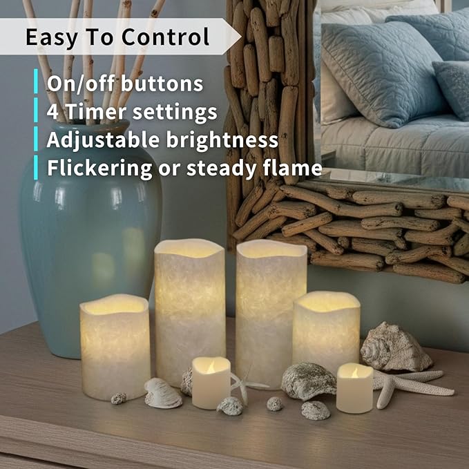 FURORA LIGHTING LED Flameless Candles with Remote Control, White in Set of 8, Real Wax Battery Operated Pillars and Votives LED Candles with Flickering Flame and Timer Featured