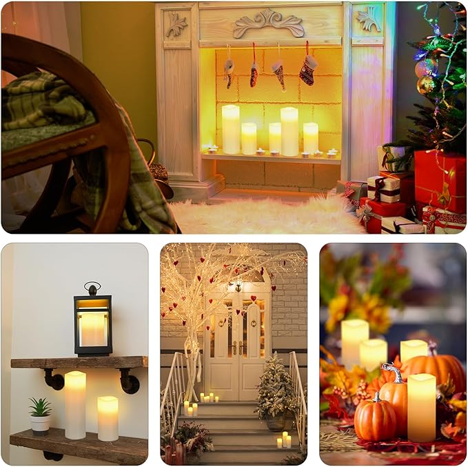 Halloween Flameless Candles Battery Operated LED Candles with Timer and Remote, Pack of 9 Real Wax Pillar Candles Flickering Candle for Home & Holiday Romantic Decor