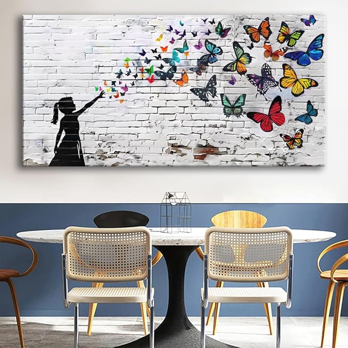 Canvas Wall Art Butterfly Girl - Modern Graffiti Paintings for Living Room, Bedroom Wall Decor, Framed Wall Art for Home or Office Decoration 20"x40"(50CMx100CM)