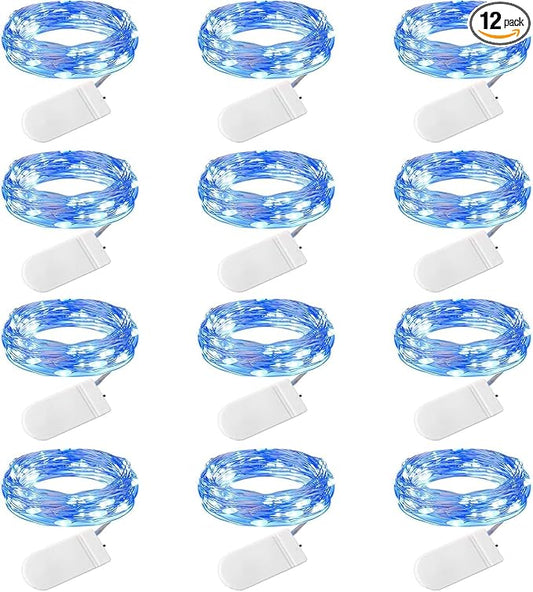 Brightown 12 Pack Led Fairy Lights Battery Operated String Lights Waterproof Silver Wire 7 Feet 20 Led Firefly Starry Moon Lights for DIY Wedding Party Bedroom Patio Christmas (12 Pack, Blue & White)