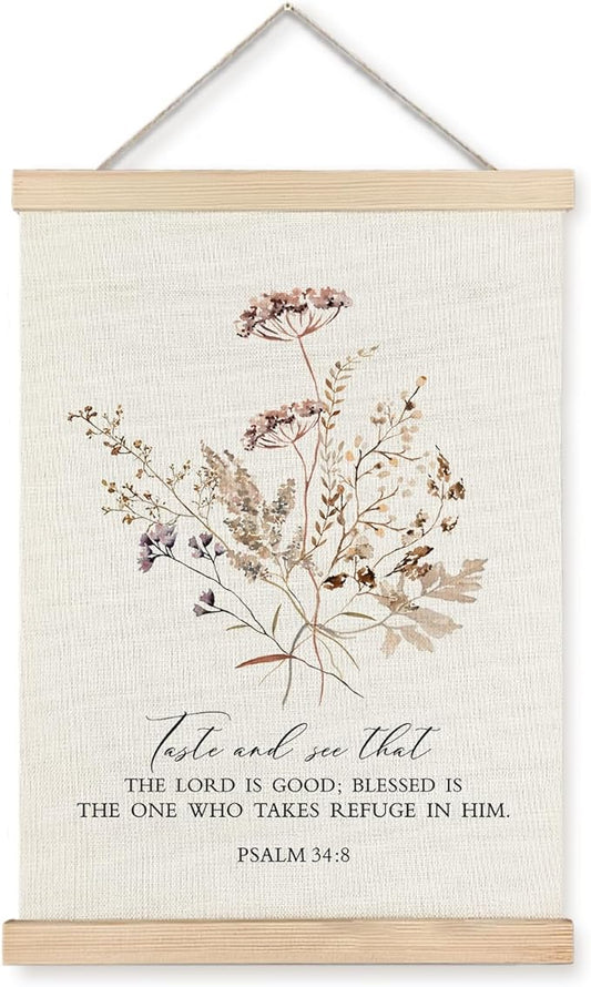 Supwhd Boho Floral Christian Wall Art with Wooden Poster Hanger, God is Good Bible Verses Posters Wall Art Decor, Christian Wall Decor for Home Room, 12x16