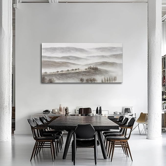 NBAODAN Nature Wall Art Mountain Canvas Art Forest Wall Hanging Artwork Grey Pictures Wall Decor 29x58 Inch Big Painting for Living Room Office Home