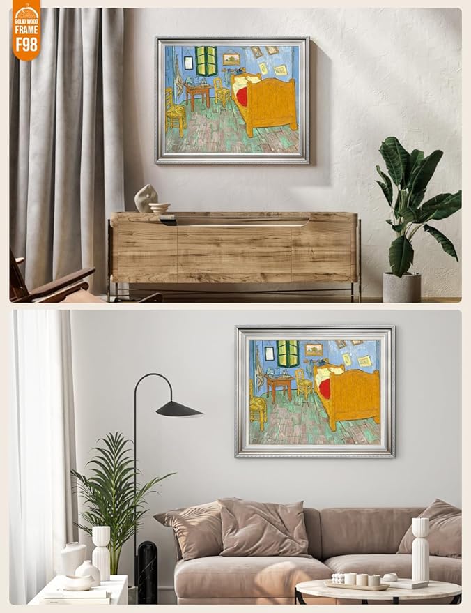 DECORARTS - Bedroom in Arles (Third version), Vincent Van Gogh Art Reproduction. Acid Free Cotton Canvas Giclee Print w/Bronze Frame&Mat for Wall Decor.