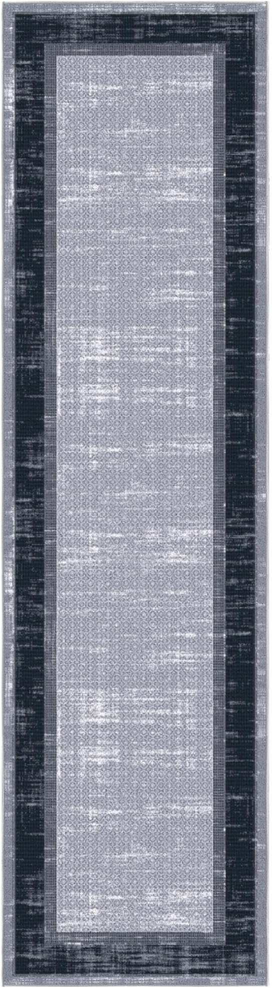 Ottomanson Hallway Runner Rug 2'7" x 9'10" Non Slip Border Area Rugs Easy to Clean Laundry Rug Runner Durable & Pet Friendly Floor Carpet Runners for Hallways Entryway Living Room Kitchen, Gray/Navy