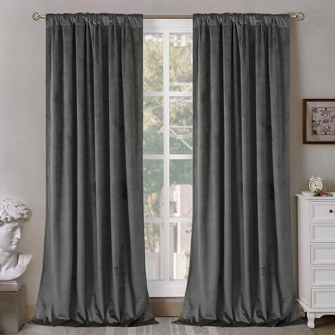 BGment Grey Velvet Curtains 84 inches Long, Thermal Insulated Blackout Velvet Curtains Noise Reduce Back Tab and Rod Pocket Luxury Panels for Bedroom/Living Room, 2 Panels, 52 x 84 Inch