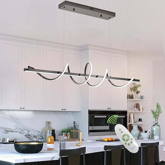 Black Modern Chandelier,Modern Led Pendant Light for Kitchen Island Lighting Dimmable 39.73" Creative Snake-Shaped Twist Design Modern Led Chandelier for Dining Room Over Table