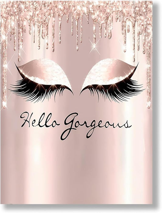 Feminine Eyelash Canvas Wall Art 12x16 Inch - Hello Gorgeous Framed Decor for Bathroom, Bedroom, Home Office - Rose Gold Girly Aesthetic Ready to Hang