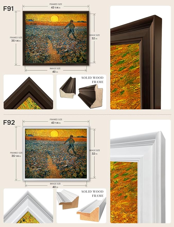 DECORARTS - The Sower by Vincent Van Gogh, Large Giclee Canvas Print with Solid Wood Frame, Oversized Wall Art Decor