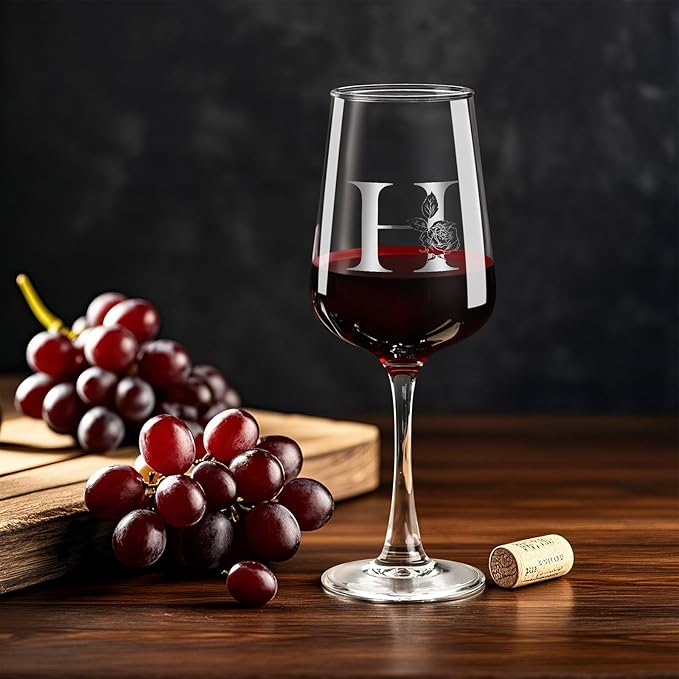 Monogrammed Wine Glass Gifts for Women - Personalized A-Z Wine Glasses with Gift Box & Greeting Card | Custom Mothers day, Anniversary, Birthday Gifts for Her, Mom, Wife, Best Friend, Sister,Woman (H)