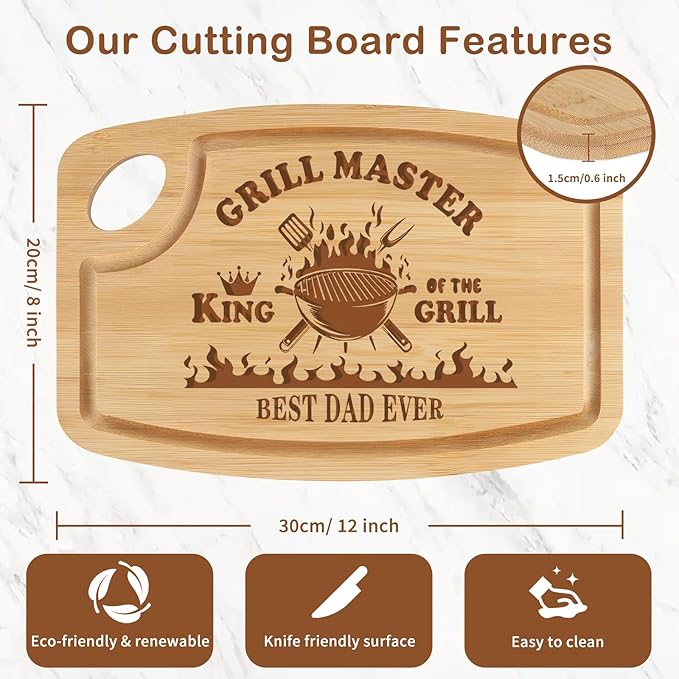 Joeyan Fathers Day Gift, Birthday Gifts Ideas for Dad, Best Dad Ever Cutting Board, Personalized Engraved Wooden Chopping Board for Grill Master, BBQ and Grilling Present for Dad Grandpa Him Men
