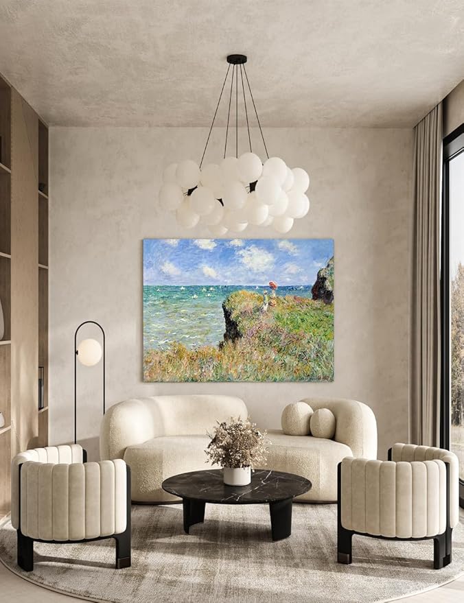 DECORARTS - The Cliff Walk at Pourville by Claude Monet, Museum-Quality Giclee Canvas Print, Wall Art Reproduction, 40" W x 30" H, Made in USA