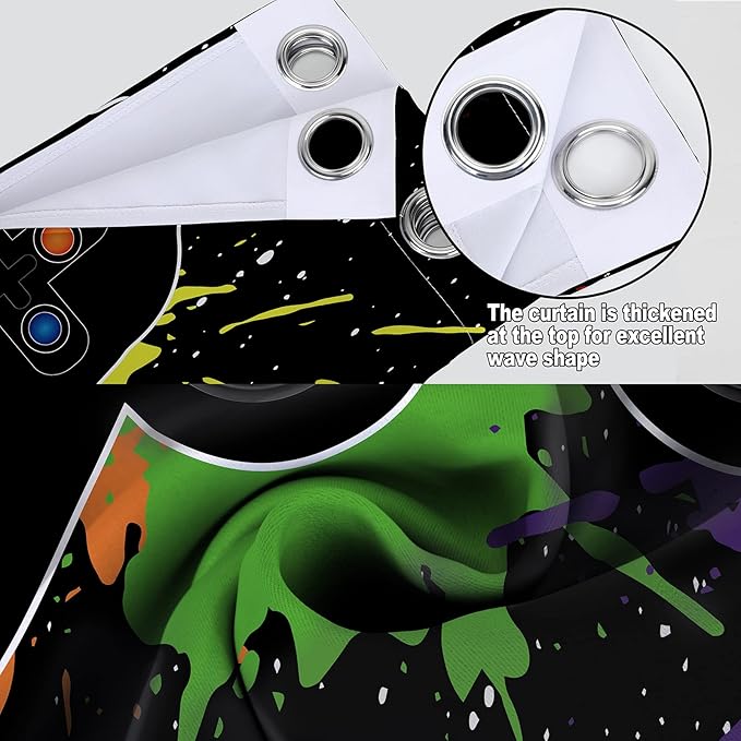 MissHope Gamer Gaming Gamepad Blackout Curtains Kids Boys Teens Bedroom Colorful Video Game Controller Theme Decor Teenage Youth Child Game Room Darkening Grommet Window Drapes 2 Panels, 42x63 Inch