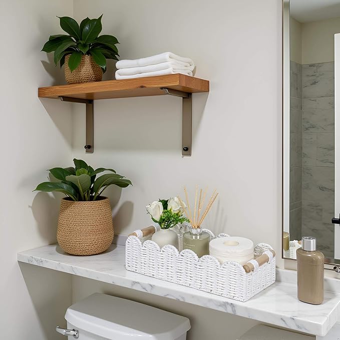 CubesLand Scalloped Edge Decor Baskets for Home, Living Room, Toilet Paper Storage Basket for Over Toilet Tank Top, Storage Shelf, Cute Small Paper Rope Baskets Both Storage&Decor, Set 2 White