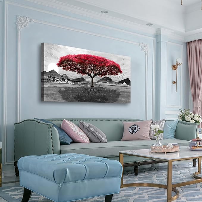 Red Tree of Life Pictures Canvas Wall Art for Living room Office Bedroom Wall Decor,Tree of Life Wall Art Print Paintings Modern Nature Artwork Waterproof Ready to Hang-28X57 inch