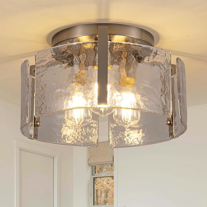 Modern Semi Flush Mount Ceiling Light Fixture, Nickel Hallway Light Fixtures Ceiling Mount, Dimmable Foyer Kitchen Lighting Fixtures Ceiling Lights for Bedroom Bathroom Dining Room Laundry Room