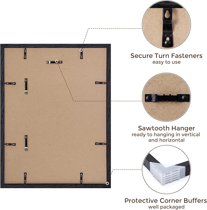 Black Picture Frame 12x16, Oak Wood 12"x16" Photo Frame for Wall, 12x16 Frame with Mat for 8.5x11, 12 x 16 Poster Frames - Tempered Glass (Black, 1 Pack)