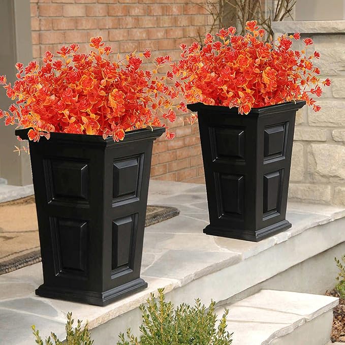 RECUTMS 8 Bundles Artificial Fall Flowers No Fade Faux Autumn Plants, Fake Indoor Outdoor Greenery for Thanksgiving Christmas Wedding Party Home Garden Fireplace Décor (Golden)