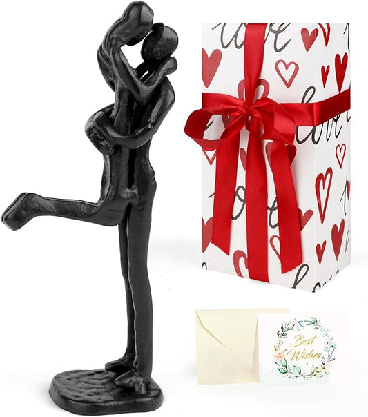 Loving Couple Iron Sculpture, Black Metal Couple Statue in Love, Wedding Anniversary Romantic Gifts for Wife Husband Girlfriend Boyfriend Women Men, Birthday Gifts for Wife Girlfriend