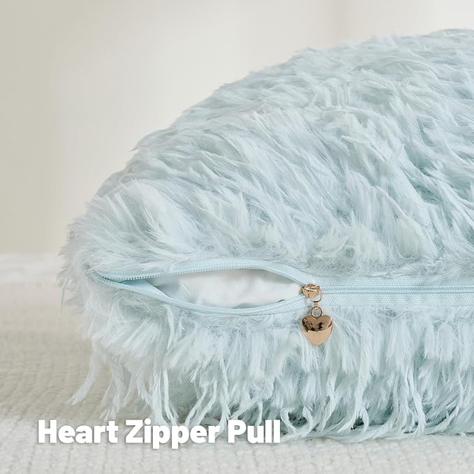 FUTEI Light Blue Decorative Throw Pillow Covers 24x24 Inch Set of 2,Soft Fluffy Faux Feather Texture European Cushion Cases,Modern Home Luxury Decor for Couch Bed Living Room