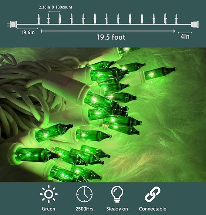 Green Christmas Lights 100 Count St Patricks Day Decorations String Lights with White Wire for Outdoor Indoor Christmas,Wedding Decorations Halloween Decor,UL Certified (21feet)