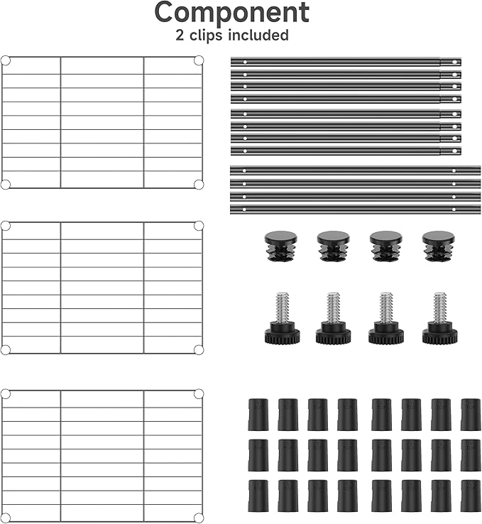 IZEUK 3 Tier Metal Wire Shelving Rack Storage Shelves for Kitchen, Bedroom, Living Room or Laundry Room, Black, 17.7" W x 11.8" D x 28.8" H