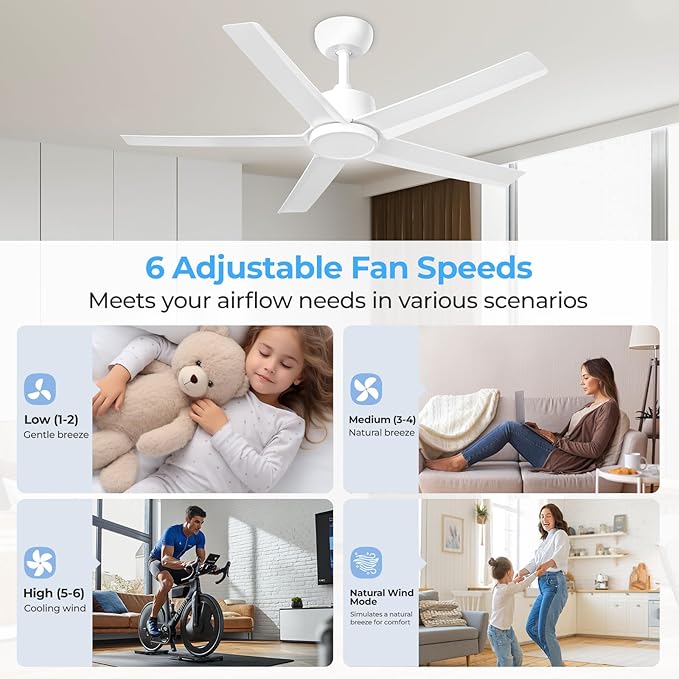 ocioc 44 Inch Ceiling Fans with Lights and Remote,Reversible Quiet DC Motor,Dimmable,Stepless Color Temperatures,Modern White Ceiling Fan for Bedroom,Living Room,Dining Room