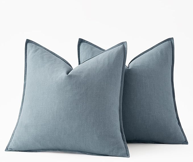 MIULEE Decorative Linen Euro Sham Pillow Covers 22x22 Inch Blue Grey Boho Farmhouse Neutral Couch Throw Pillows for Bed Pack of 2 Accent Coastal Modern Pillowcase Summer Sofa Livingroom Home Decor