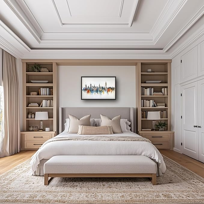 Flintis Large London Framed Wall Art Big Ben Pictures Wall Decor Abstract City Landscape Watercolor Canvas Painting Print Artworks Decor Framed for Living Room Bathroom Master Bedroom 36L X 24W