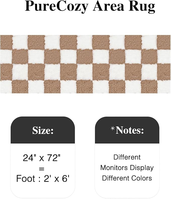 Checkered Area Rug 2x6 for Bedroom, Beige and White Modern Shag Rug Super Soft Runner Carpet Washable Fluffy Rugs for Living Room Bedside Sofa Home Dorm Decor Aesthetic