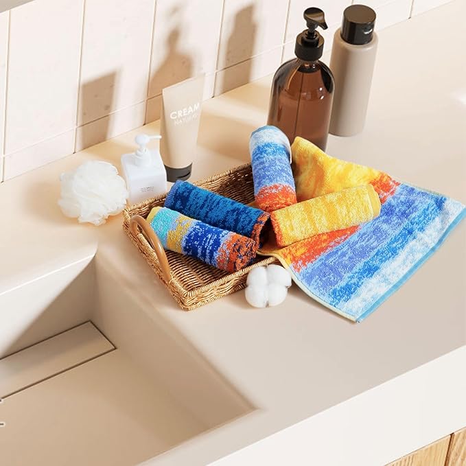 SEMAXE 100% Cotton Washcloths 12-Pack, 13 × 13 Inch Soft Yellow Face Towels – Super Absorbent & Quick-Dry, Premium Cloth with Hanging Loop, Oeko-TEX Certified, Gift-Ready Box