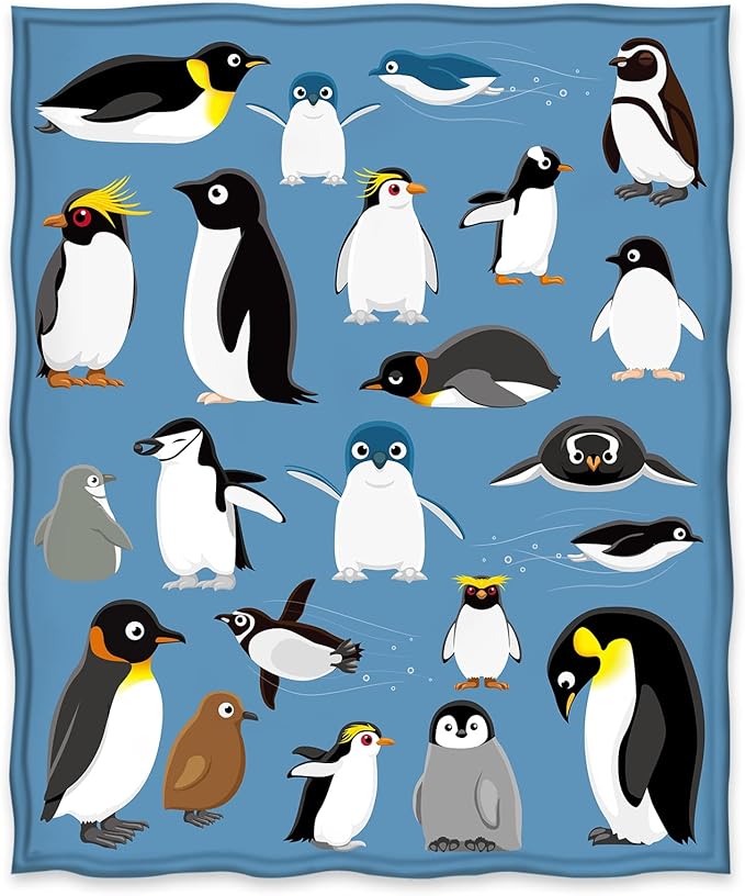 Jekeno Penguin Blanket Gifts for Women Girls Boys Mom Men Home Bedroom Living Room Decor Soft Cozy Lightweight Plush Throw Blankets Blue 50"x60"