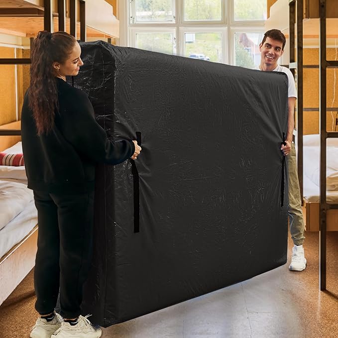 Mattress Bags for Moving, BETU Mattress Protector Waterproof Mattress Cover Twin Size Storage Bags with 8 Heavy-Duty Handles and Zipper for College Bed Extra Thick Large(2 Pack, 77"x42"x15" Black)