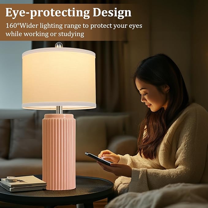 23.5’’ Orange Table Lamps for Bedroom Set of 2, Modern Ceramic Nightstand Lamps for Living Room, Retro Lamps with White Shade Set for Home Office End Table, Farmhouse Bedside Lamps for End Table Dorm