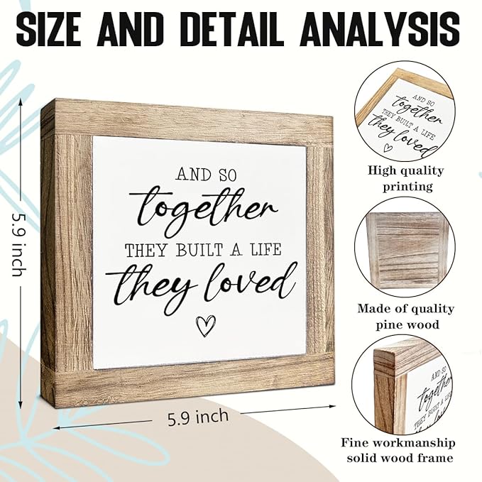 Family Wood Sign, And So Together They Built A Life They Loved, Farmhouse Style Wood Decorative Signs, Wedding Anniversary Decoration, Inspirational Gifts for Couple 5.9X5.9X0.7inches