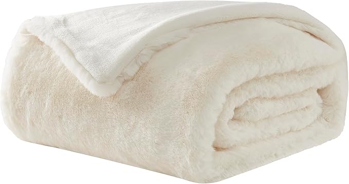 UGG Plush Faux Fur Throw Blanket Reversible Medium Weight Luxury Soft Throw Blankets for Bed or Chair, Hypoallergenic, Machine Washable, Home Decor, 50-inch x 70-inch, White Snow (Euphoria)