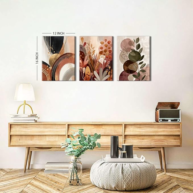 Boho Botanical Wall Art Abstract Bohemian Wall Art for Bedroom Living Room, Modern Mid Century Wall Decor Abstract Leaves Plant Posters Canvas Prints Painting Vintage Artwork Home Decorations 12x16”