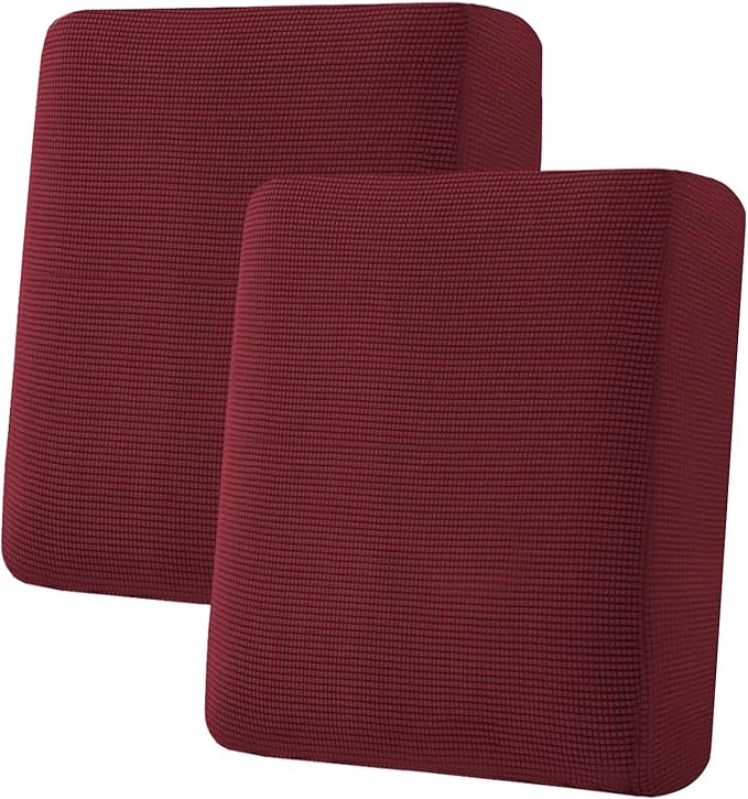 H.VERSAILTEX Super Stretch Individual Seat Cushion Covers Sofa Covers Couch Cushion Covers Slipcover Sets Thick Jacquard Textured Twill Fabric (2 Piece Medium Sofa Cushion Covers, Burgundy Red)
