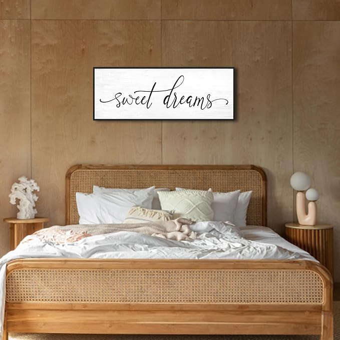Sweet Dreams Wall Decor Above Bed: 40''×15'' Farmhouse Bedroom Canvas Wall Art Large Framed Sweet Dreams Sign,Modern Guest Room Master Bedroom Picture Black Wall Decorative Hanging Plaque