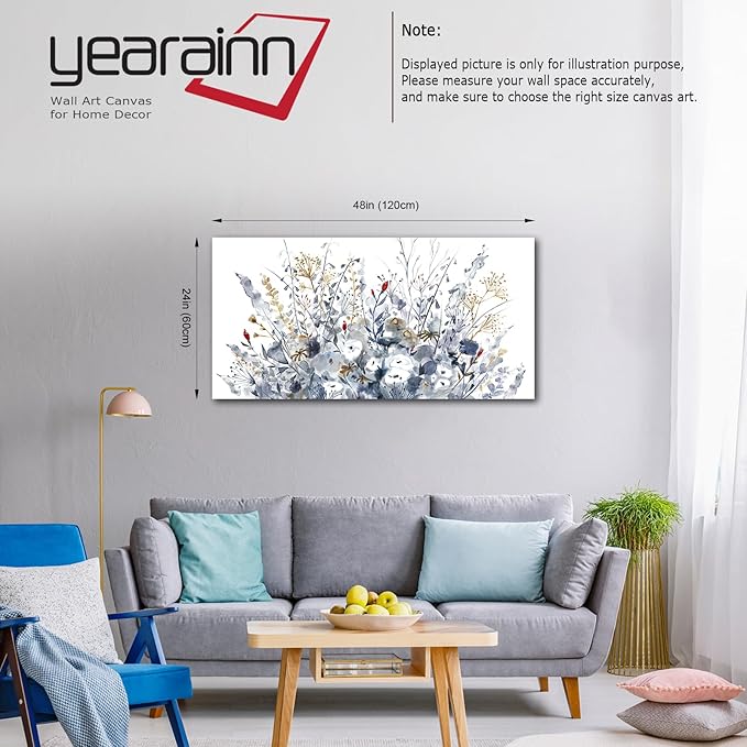 Flowers Canvas Wall Art for Living Room Wall Decor Indigo Floral Canvas Painting Watercolor Plants Pictures Vintage Botanical Flower Canvas Artwork for Bedroom Office Home Wall Decorations 24" X 48"