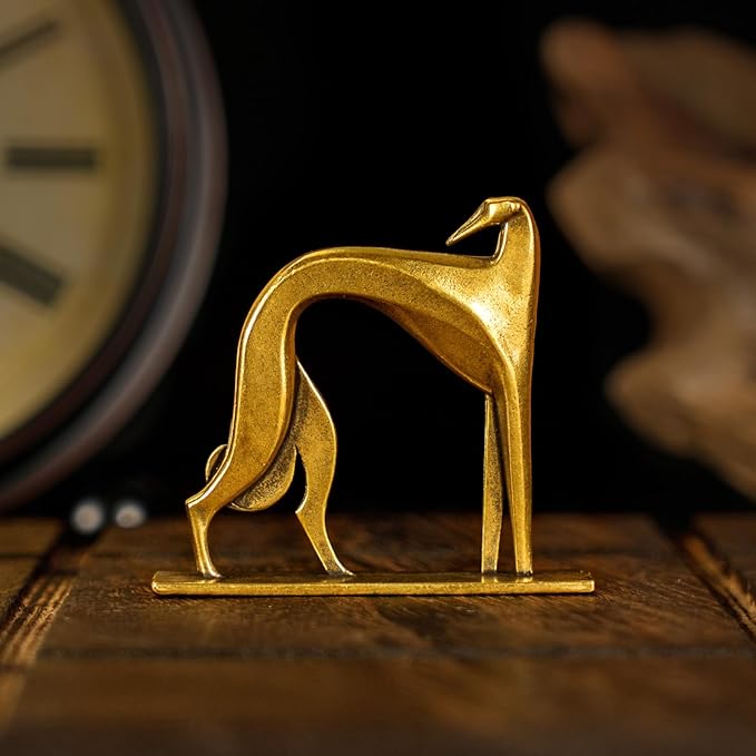 Retro Handcrafted Cubist Artistic Dog Sculpture - 100% Solid Brass Muscular line Front and Elegant Back Design | Collectible Modern Art Decoration | Finishing Touch for Home and Office Scenes