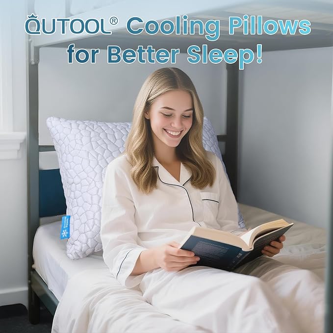 QUTOOL Cooling Pillows for Sleeping 2 Pack, Shredded Memory Foam Bed Pillows Queen Size Set of 2, Cool Gel Pillow for Hot Sleepers Adjustable Firm Pillow for Side, Back and Stomach Sleepers Supportive