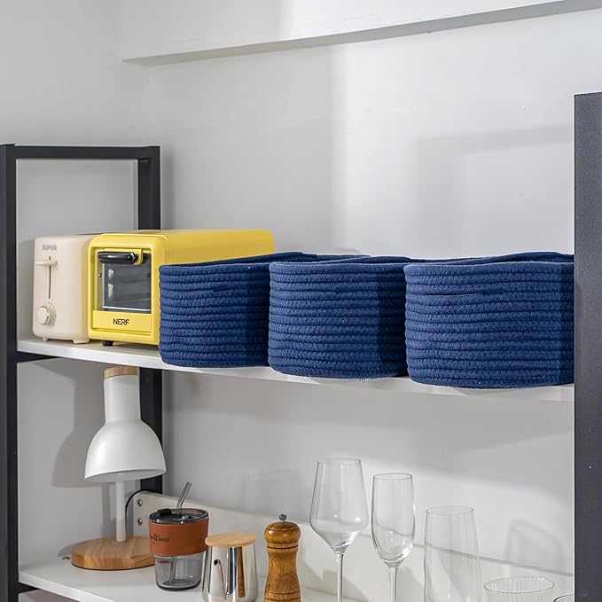 CubesLand Storage Basket, Cotton Rope, Navy Blue, 2 Pack, Organizing/Storage, Closet, Shelves, Decorative