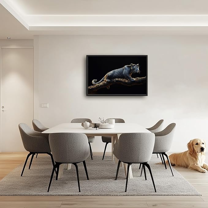 Flintis Large Black and White Leopard Framed Wall Art Leopard Pictures Wall Decor Abstract Animal Portrait Canvas Painting Print Artworks Framed for Living Room Bathroom Master Bedroom 36L X 24W