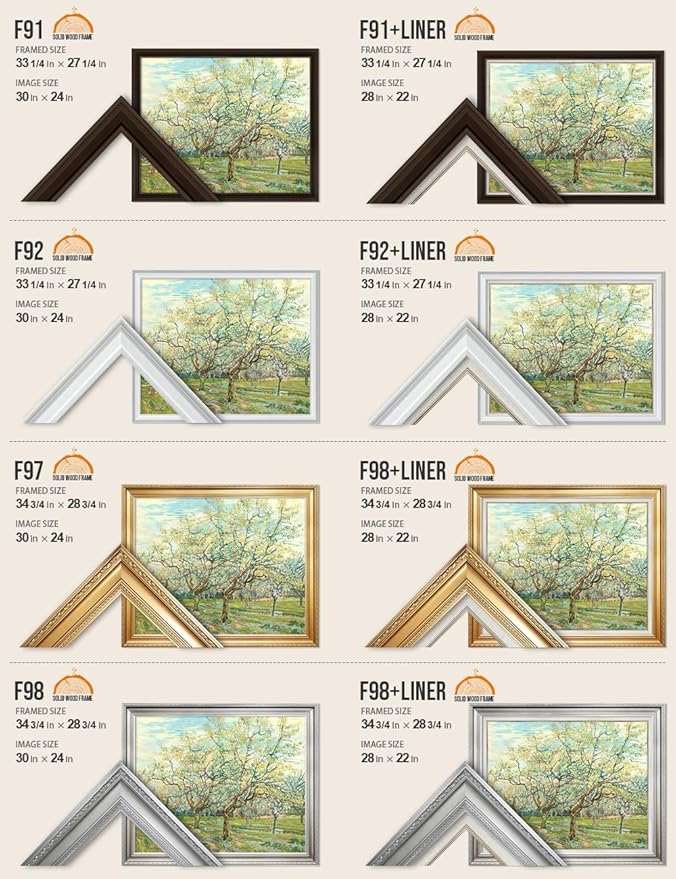 DECORARTS - The White Orchard, Vincent Van Gogh Art Reproduction. Acid Free Cotton Canvas Giclee Print w/Bronze Frame&Mat for Wall Decor.