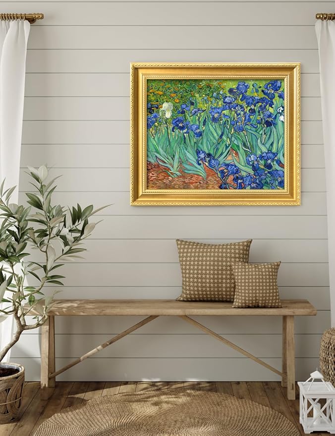 DECORARTS - Irises in the Garden by Vincent Van Gogh. Giclee Print on Acid-Free Canvas in Gold Solid Wood Frame. Picture Size: 20x16, Total Size: 24.75x20.75, Made in USA
