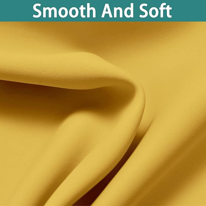 Yakamok Thermal Insulated 100% Blackout Curtains for Bedroom, Double Layer Full Room Darkening Noise Reducing Grommet Curtains, Heat Blocking Drapes for Living Room(52Wx63L, Mustard Yellow, 2 Panels)