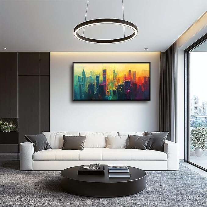 Framed Large Wall Art for Living Room, New York City Canvas Wall Decor, Large Cityscape Picture Framed Painting, Modern Artwork for Bedroom Office 60L'' × 30W''