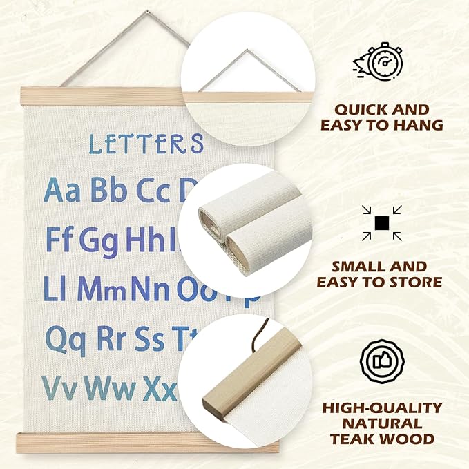 Supwhd Classroom Wall Decor, Numbers and Alphabet Educational Wall Art Poster, Alphabet ABC Numbers from 1 to 20 Poster Wall Decor for Toddler Kids Room Playroom Classroom, 12x16 Set of 2（Blue）